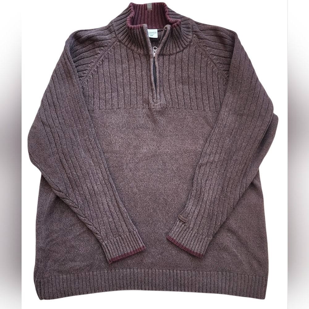 Columbia 2XL Brown Quarter Zip Ribbed Knit Cotton Sweater XXL‎